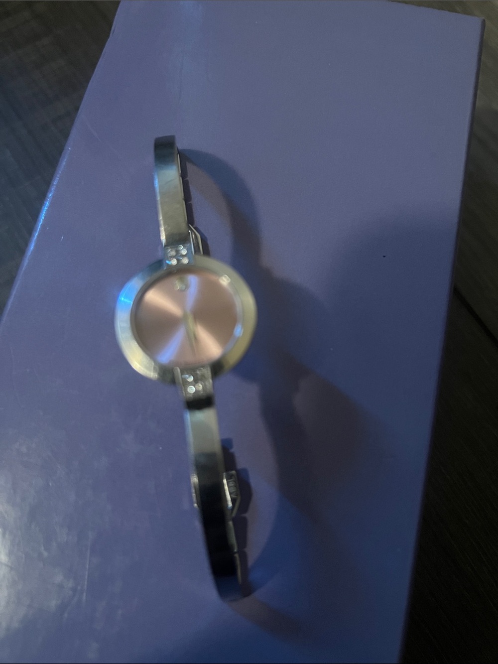 Movado Silver Bangle Watch with Pink Dial